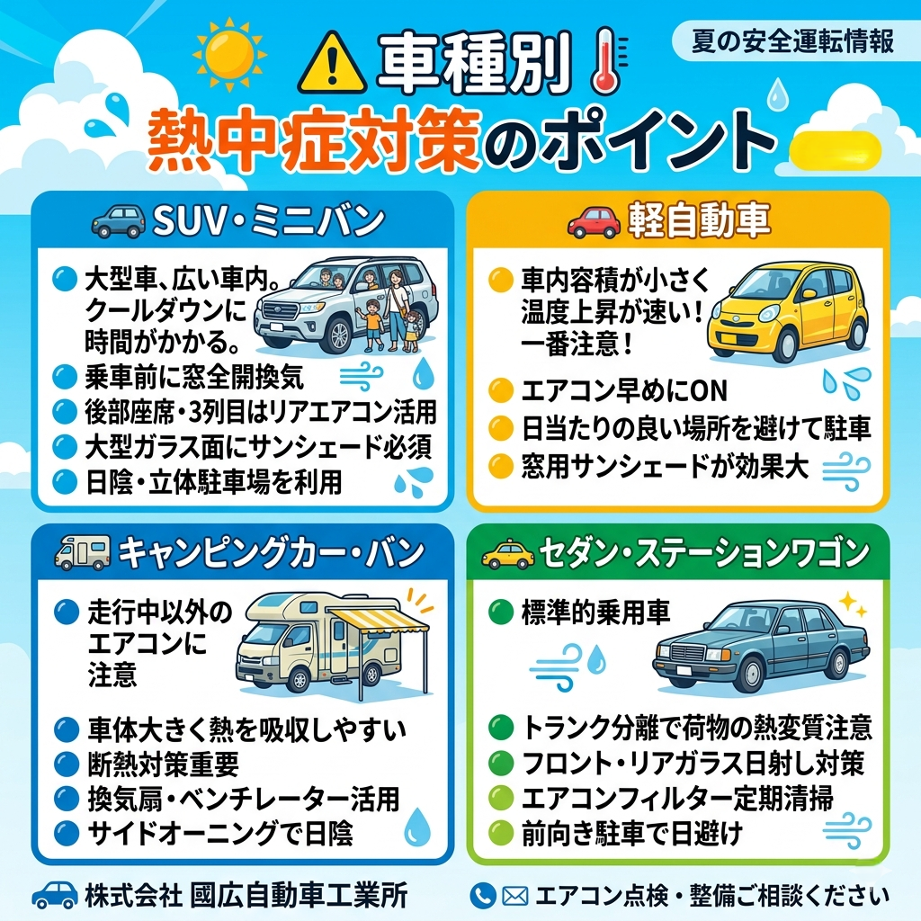 車種別熱中症対策で夏のドライブを快適に！